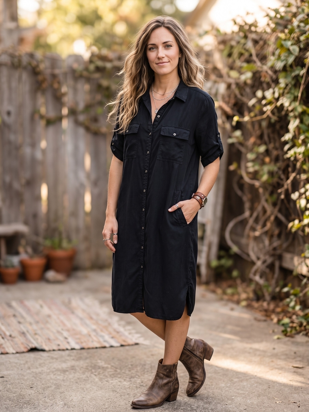 Standard Grace Black Lyocell Utility Chic Shirt Dress Quiet Luxury Midi